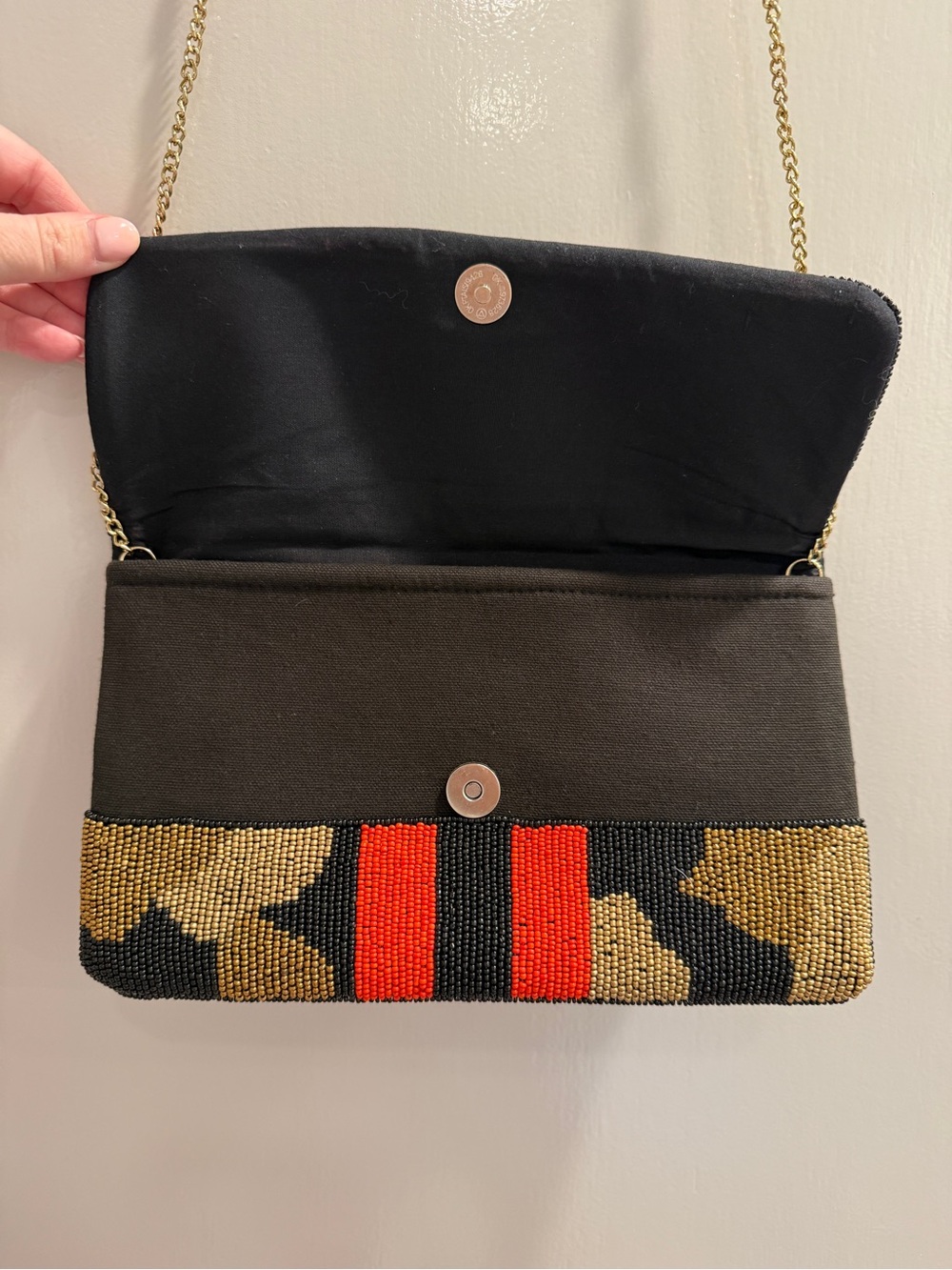 Beaded Bee Embellished Clutch - Brown/Black/Red - Picture 4 of 5